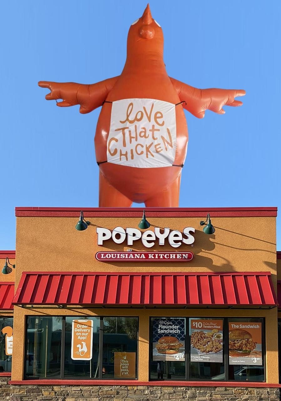 22ft Poppy Popeyes “Love That Chicken Rooftop Balloon | Giant Outdoor Inflatable