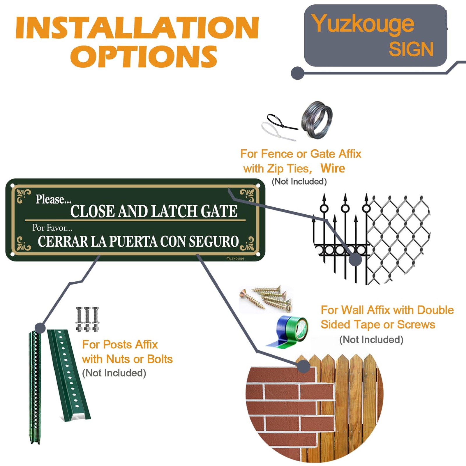 Please Close And Latch Gate Sign Bilingual English Spanish- 2 Pack 10” x 3” R…