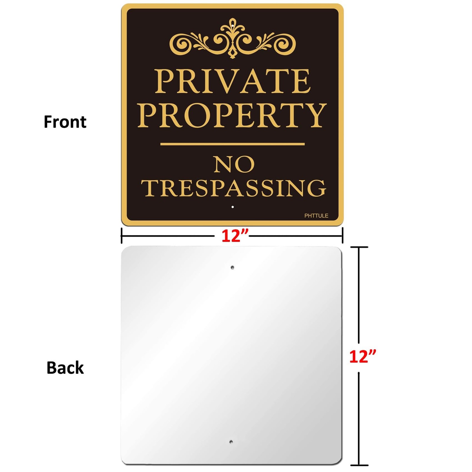 Large (4 Pack) No Trespassing Signs Private Property, Metal 12×12 Inch Rust F…