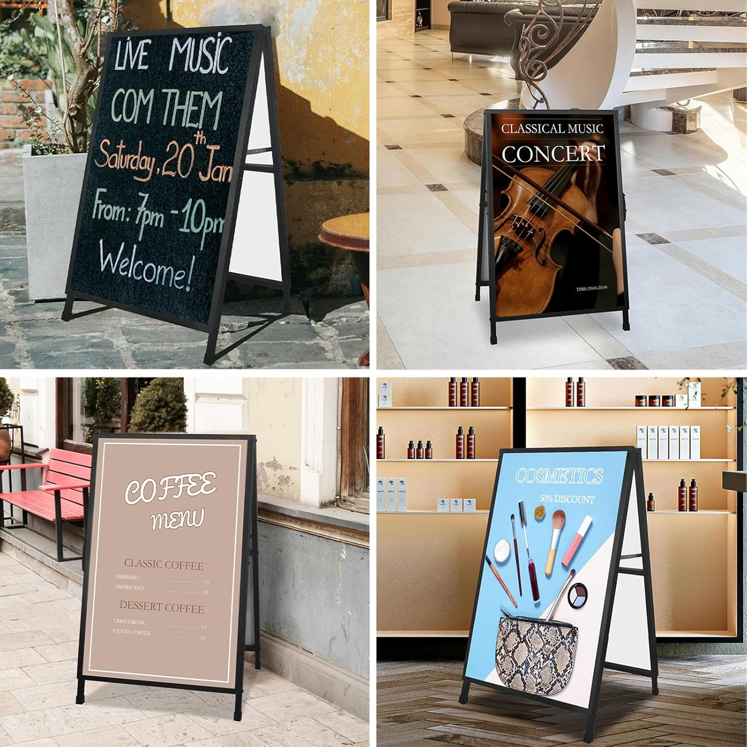 2 Pack A-Frame Sign Sidewalk Sign 24X36 Inch, Heavy Duty Double-Sided Slide-In F