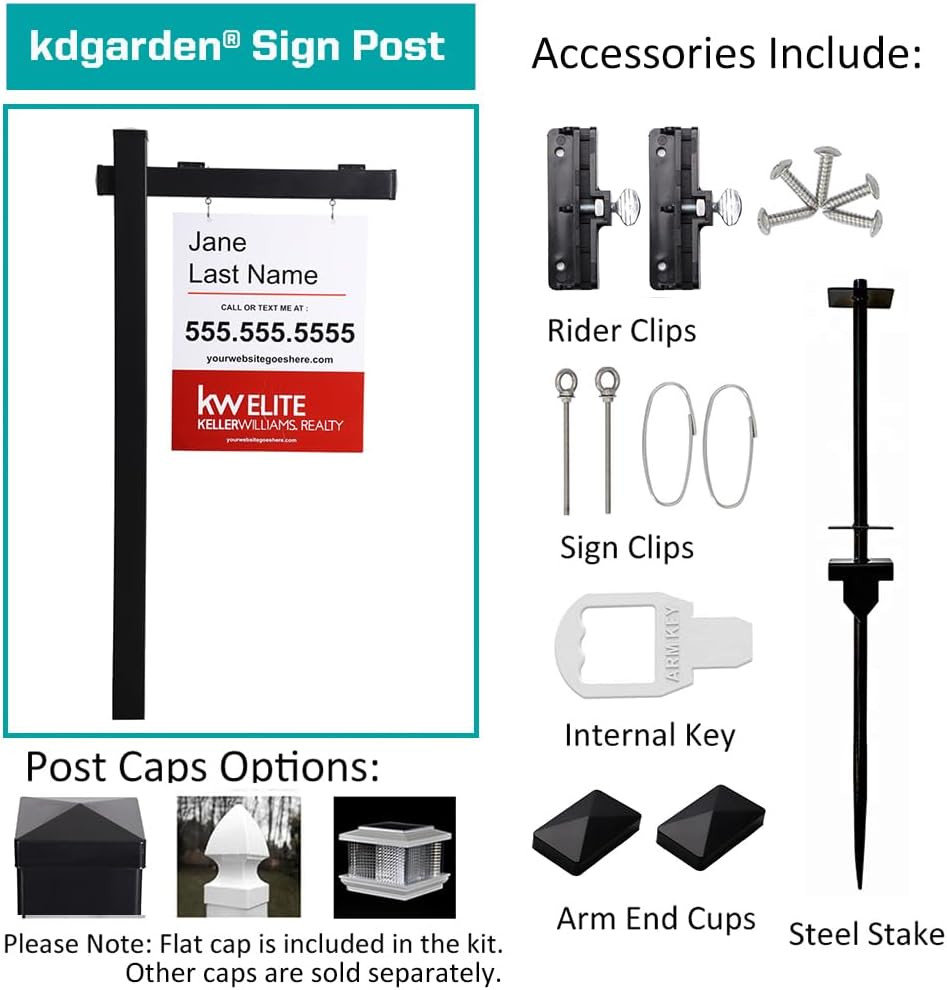 Vinyl PVC Black Real Estate Sign Post with Flat Cap 6ft. (4&Prime;x 4&Prime;x 72&Prime;) Realtor Y