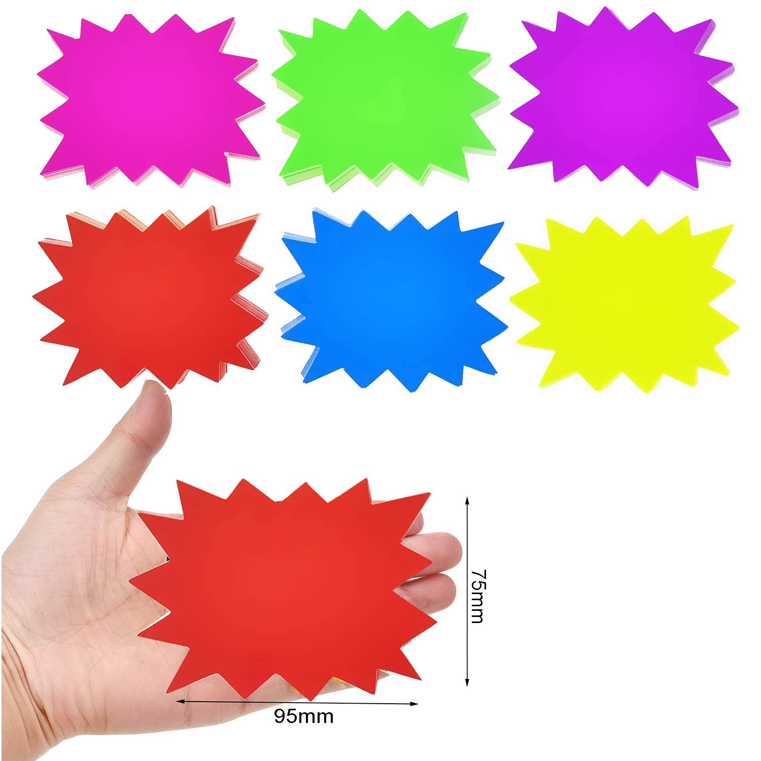 300 Pieces Paper 2.8×3.5in Starburst Signs Star Burst for Retail 6 Assorted