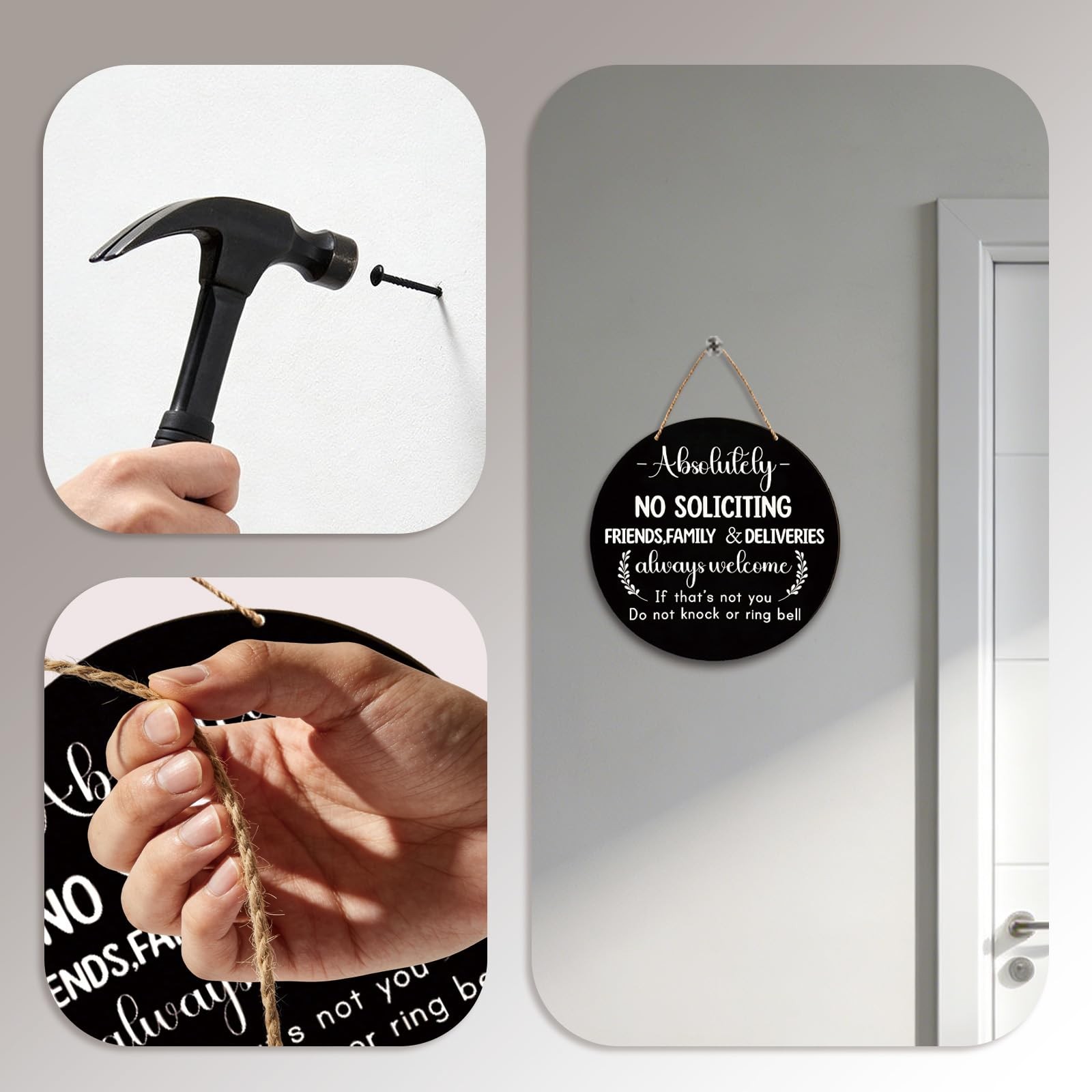 Wooden Sign for Front Door – No Soliciting, Don&rsquo;t Knock or Ring Black