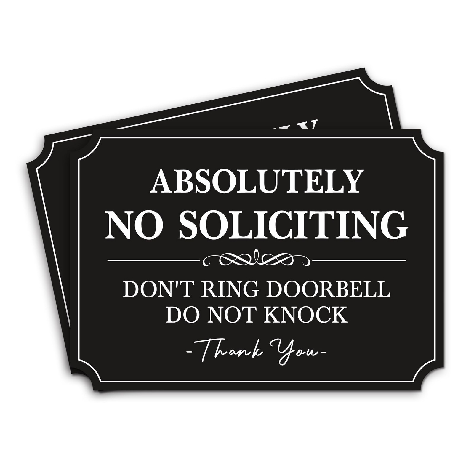 2PCS No Soliciting Sign for Front Door，Self-Adhesive Elegant No Solicitin