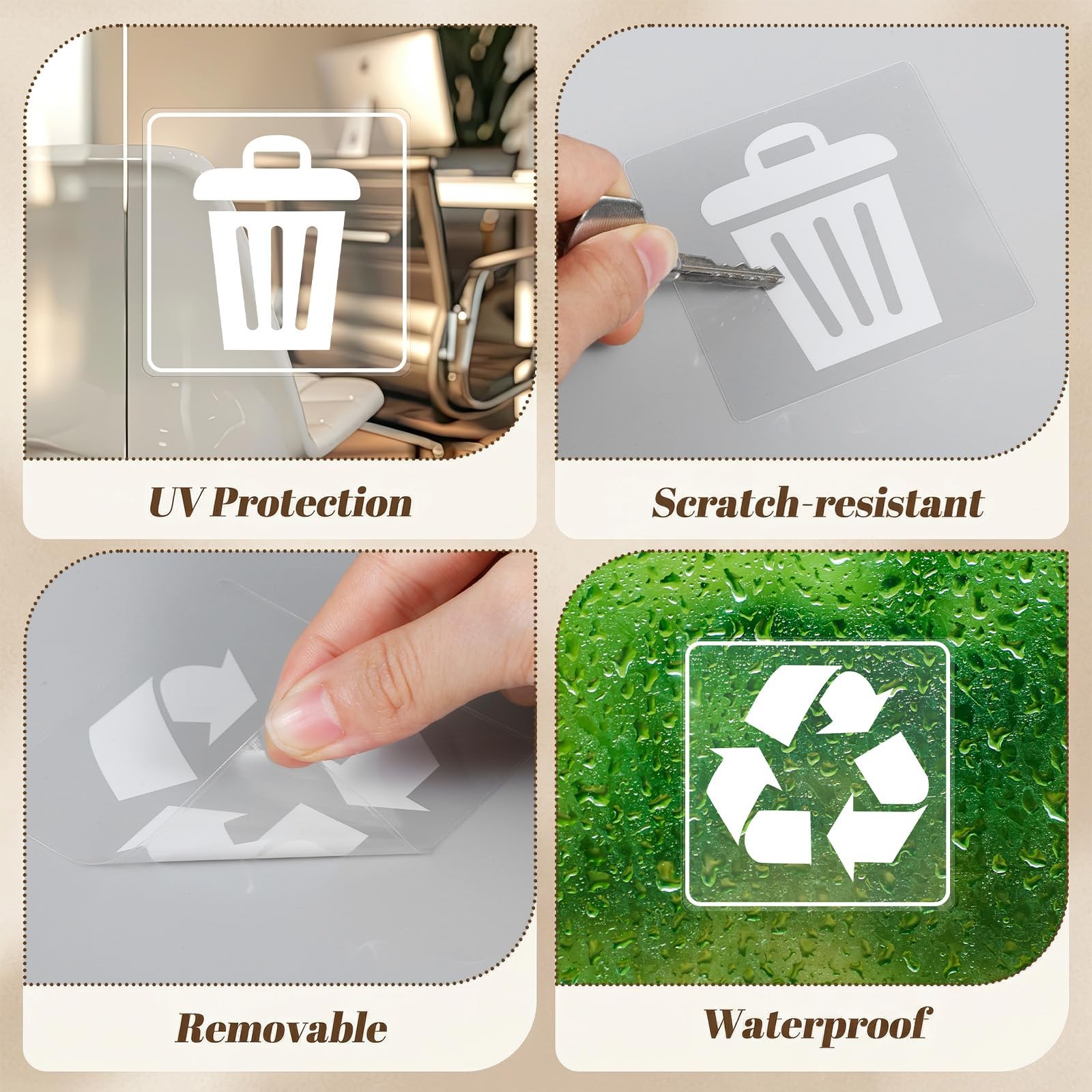 20 Pack 3×3 Inches Trash and Recycle Stickers, Clear Weatherproof Self Adhesi…