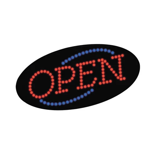 Cosco LED Open Sign 10-1/2&Prime;H x 20&Prime;W x 1-1/4&Prime;D, Black W/Flashing Red/Blue Lights