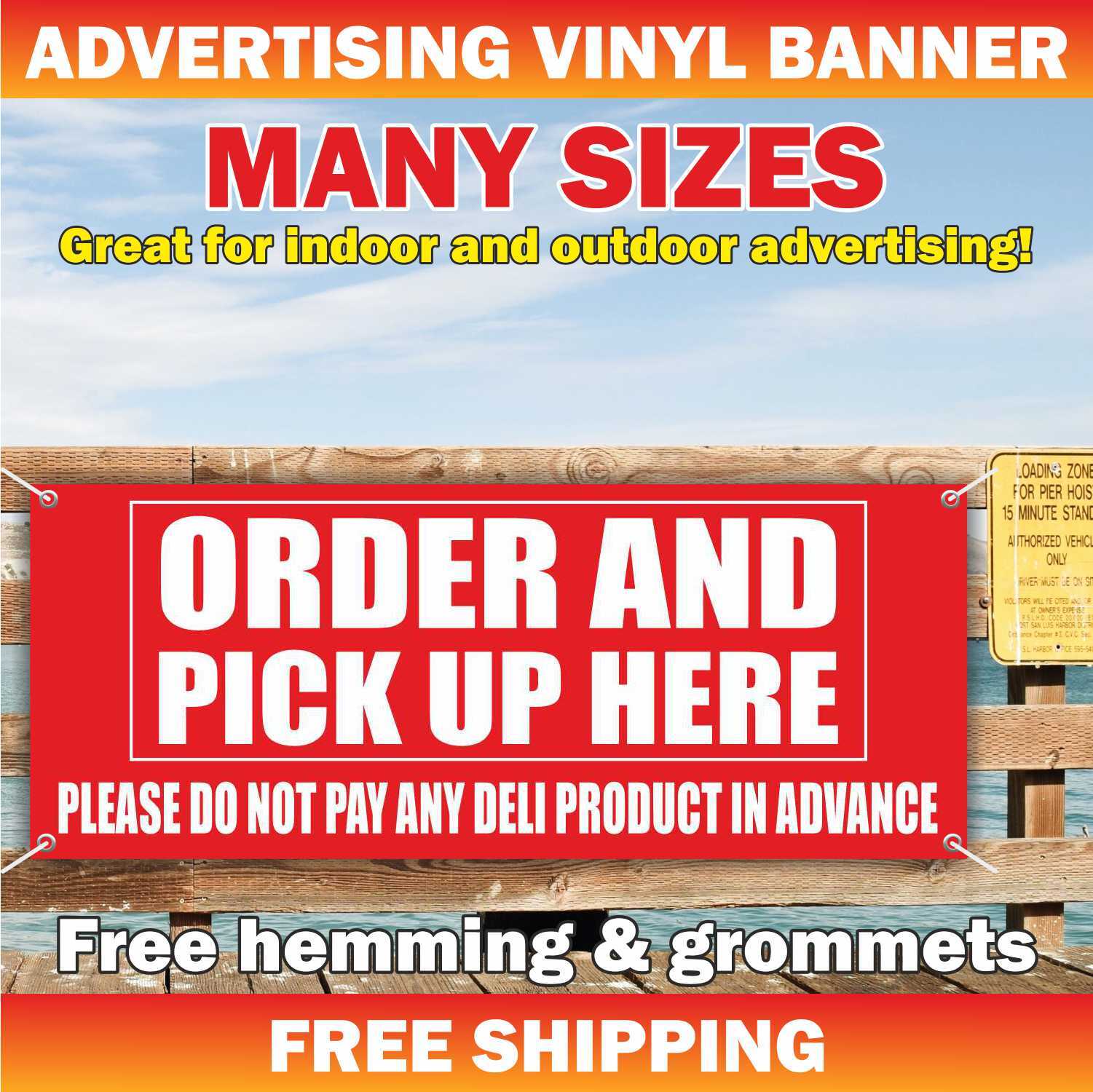 ORDER AND PICK UP HERE Advertising Banner Vinyl Mesh Sign checkout shop retail