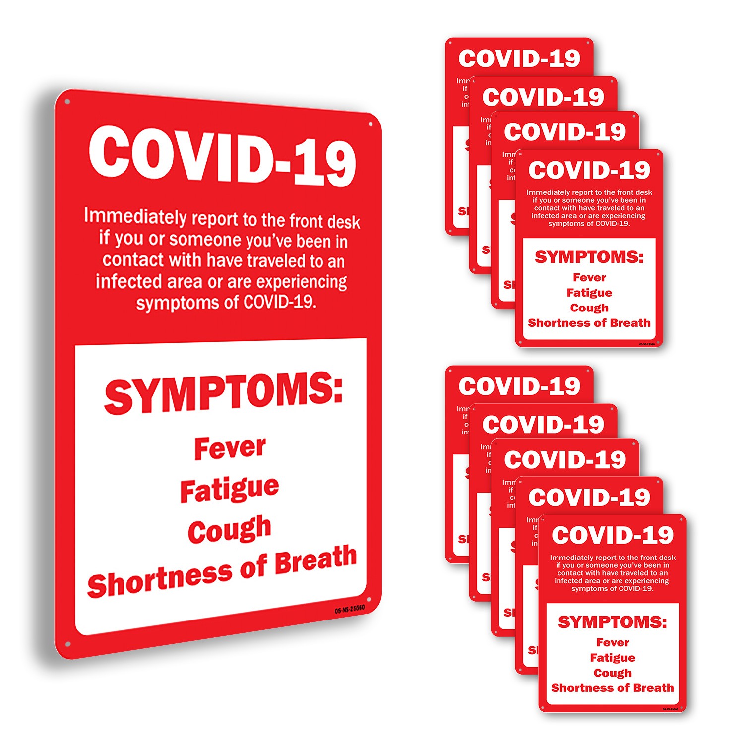COVID-19 Symptoms Report To Front Desk Public Safety Sign, Decal 5 or 10 Pack