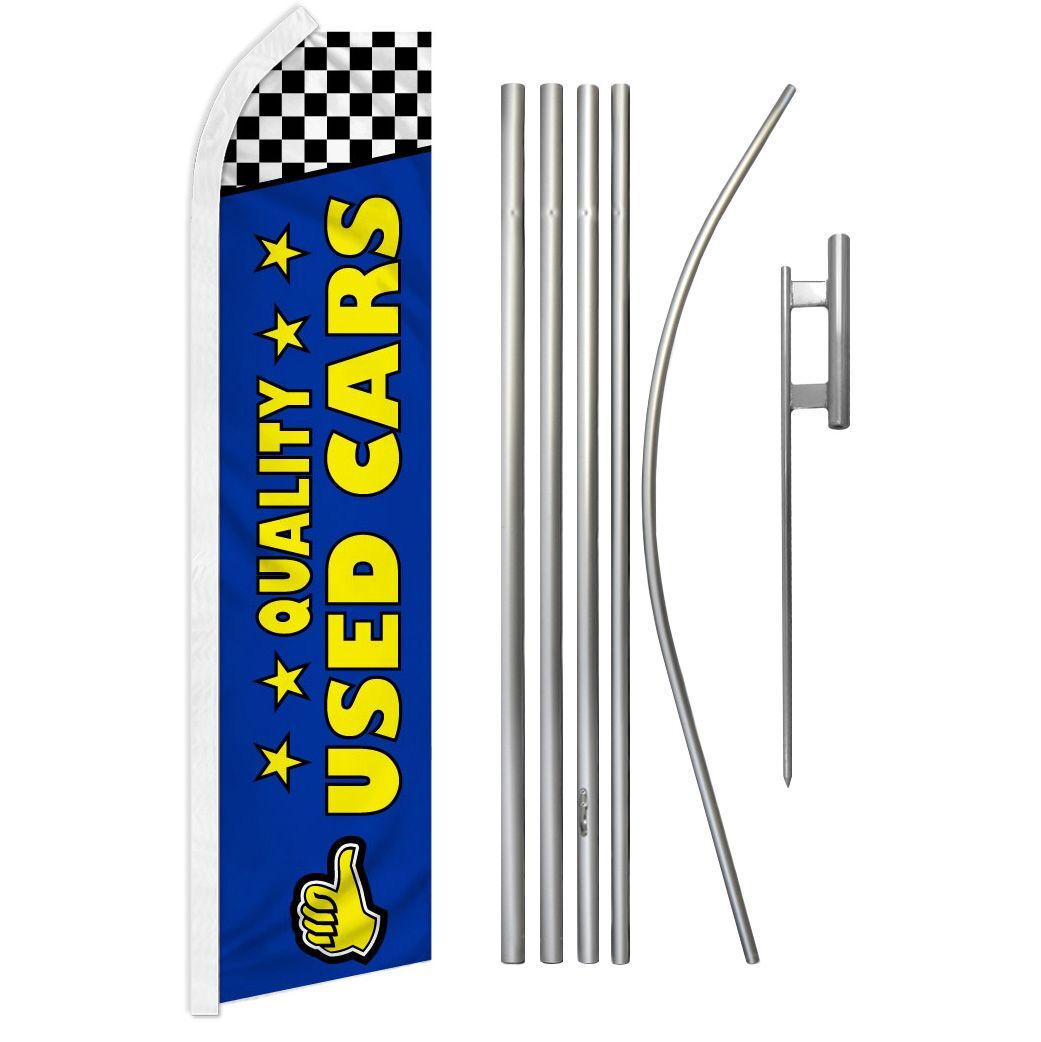 « QUALITY USED CARS » Advertising Super Flag & Pole Kit auto dealership bl