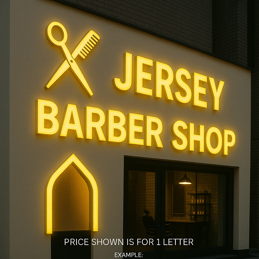 Jersey Barber Shop LED Channel Letters – Custom Outdoor Storefront Business Sign