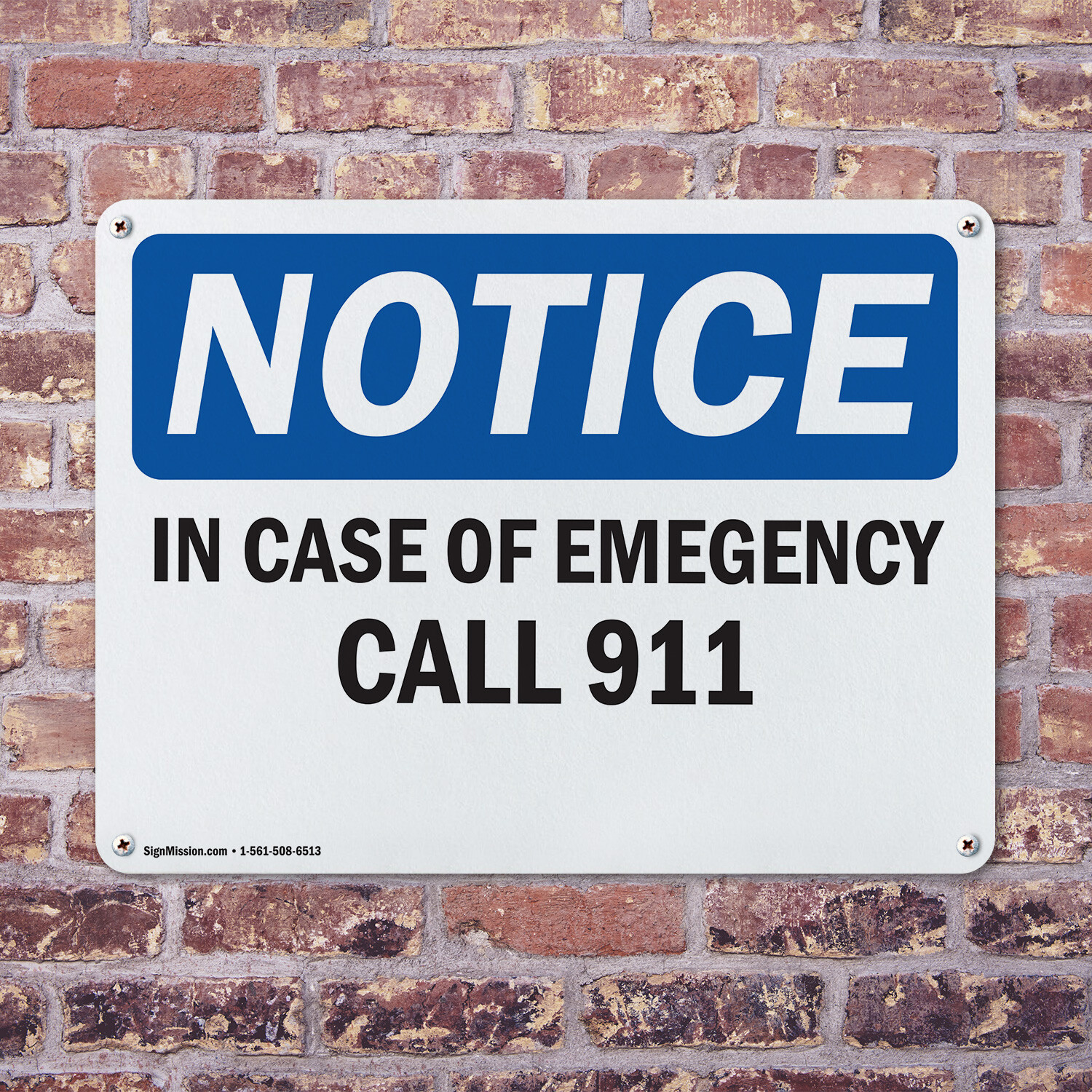 (2 Pack) In Case Of Emergency Call 911 OSHA Notice Sign Decal Metal Plastic
