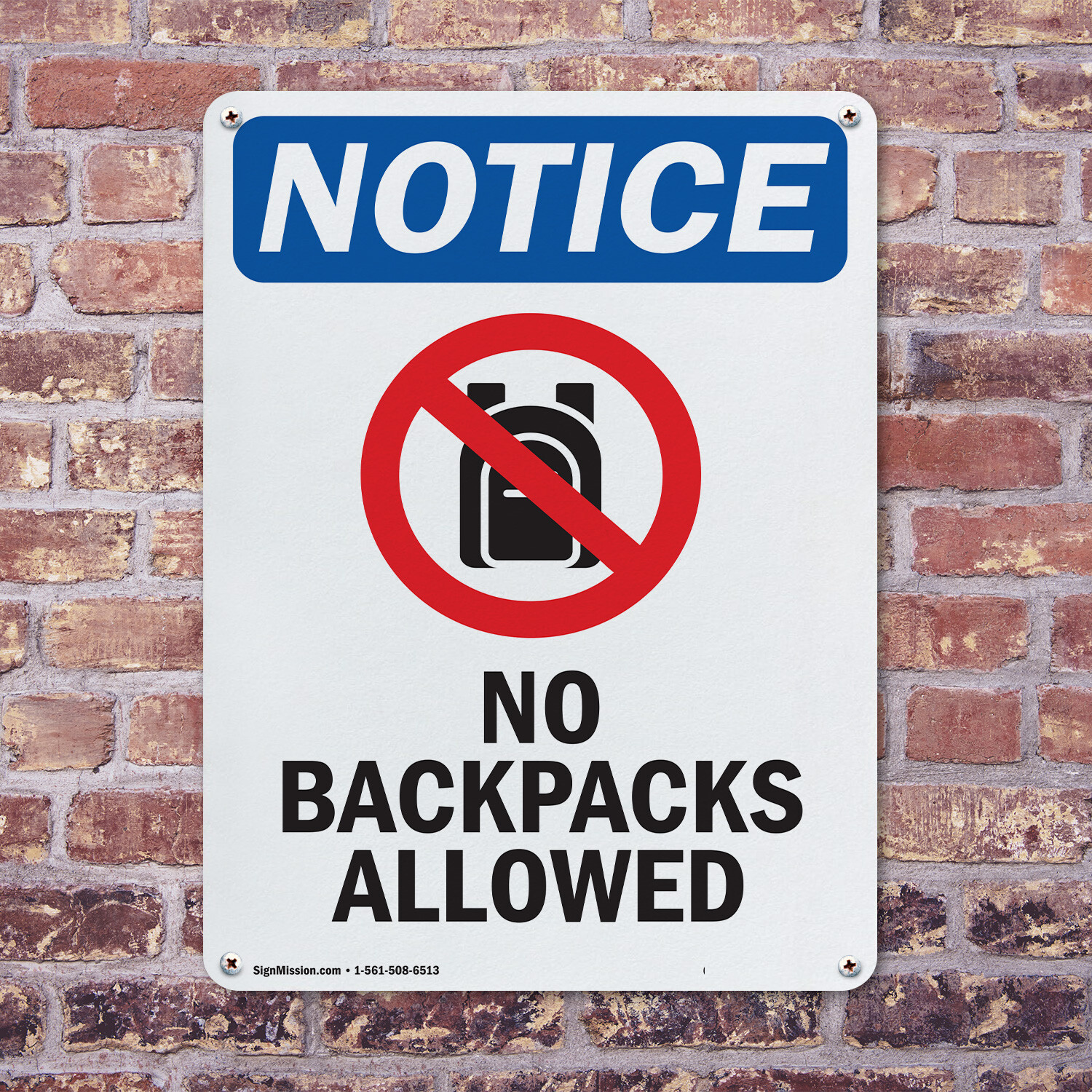 (2 Pack) No Backpacks Allowed OSHA Notice Sign Decal Metal Plastic