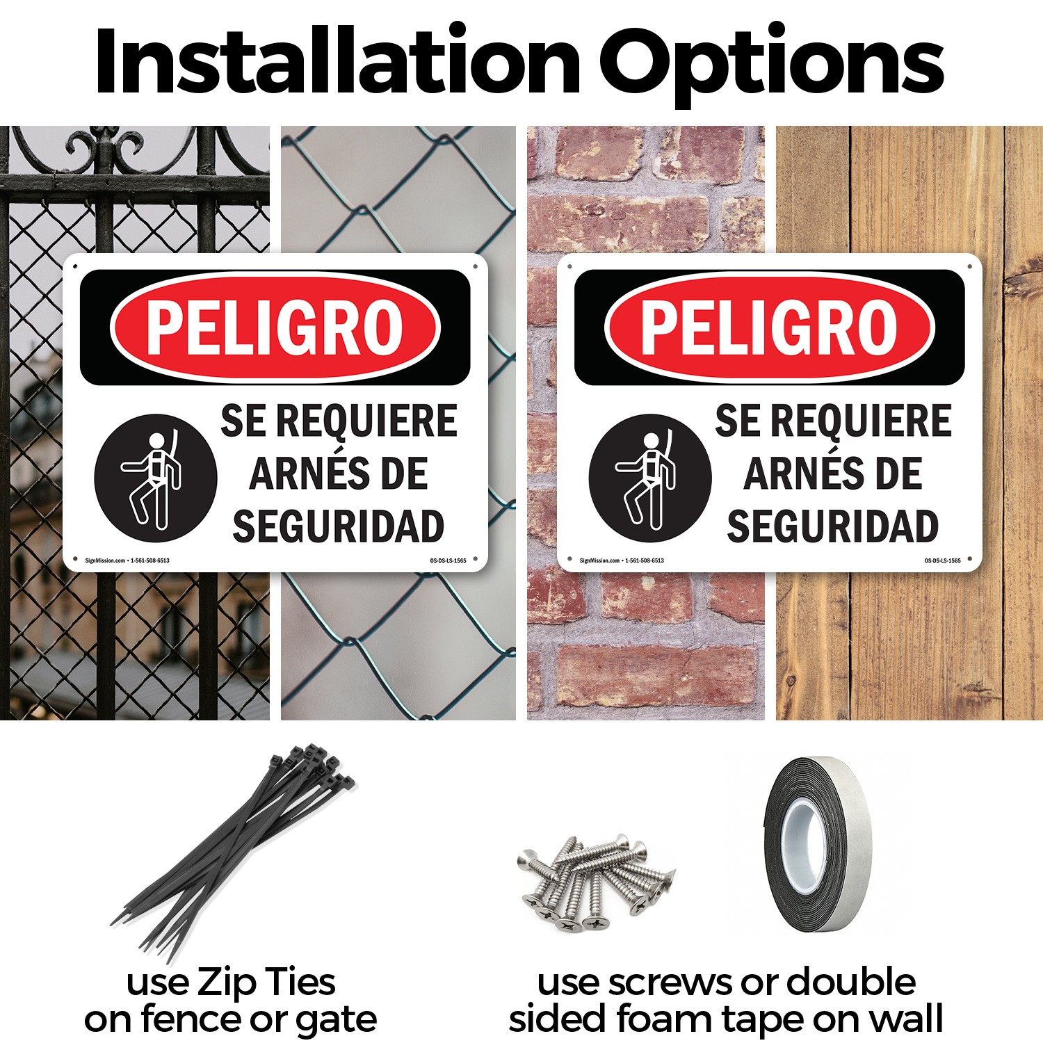 Safety Harness Required Spanish OSHA Danger Sign Metal,, Decal 5 or 10 Pack