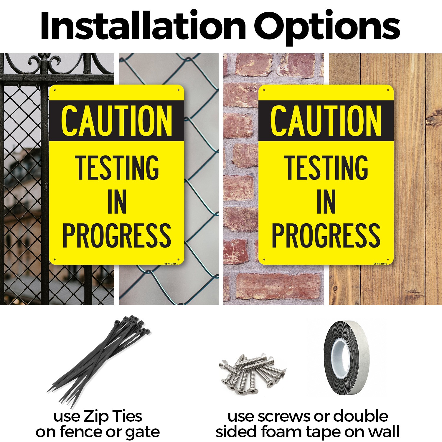 Caution Testing In Progress Public Safety Sign Metal Plastic, Decal 5 or 10 Pack