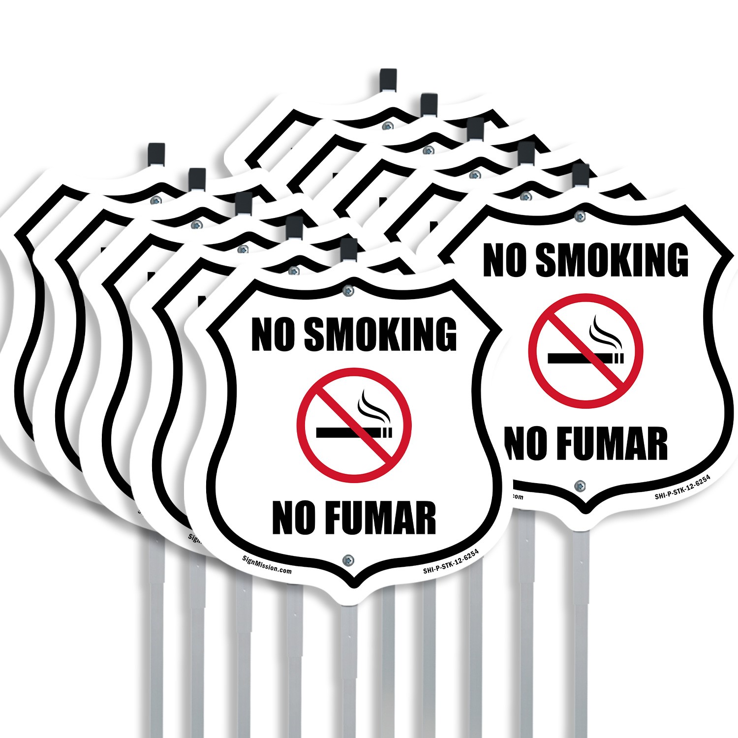 No Smoking No Fumar Bilingual English / Spanish Weather Shield Sign With Stake