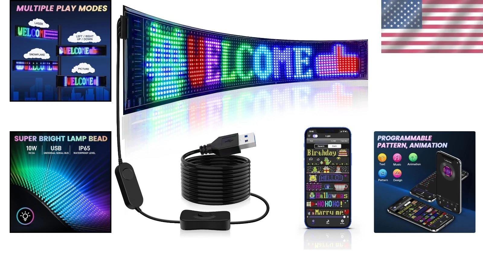 Bright Scrolling LED Advertising Sign with App Control – 27 »x5 » for Business