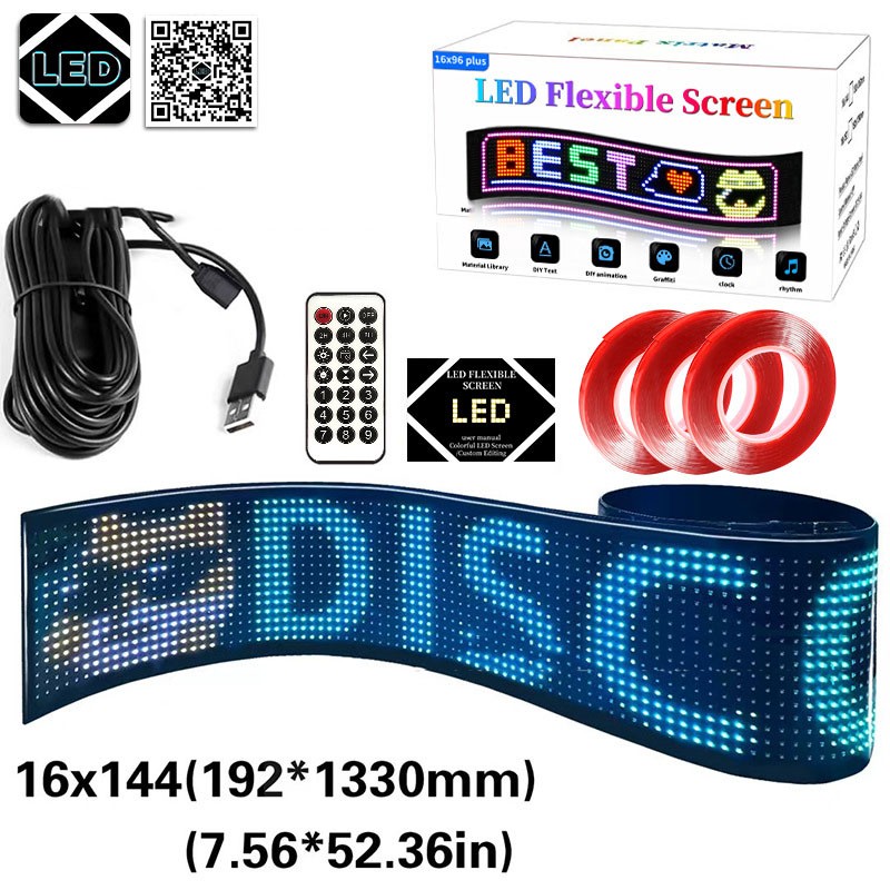 Car Windshield LED Sign 16*144Pixel App Control Programmable Flexible Led Screen
