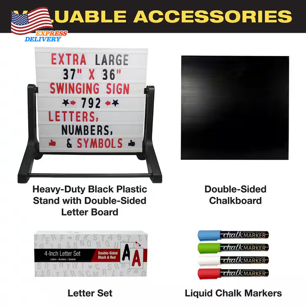 Excello 37 In. X 36 In. Swinging Message Board Sign Black