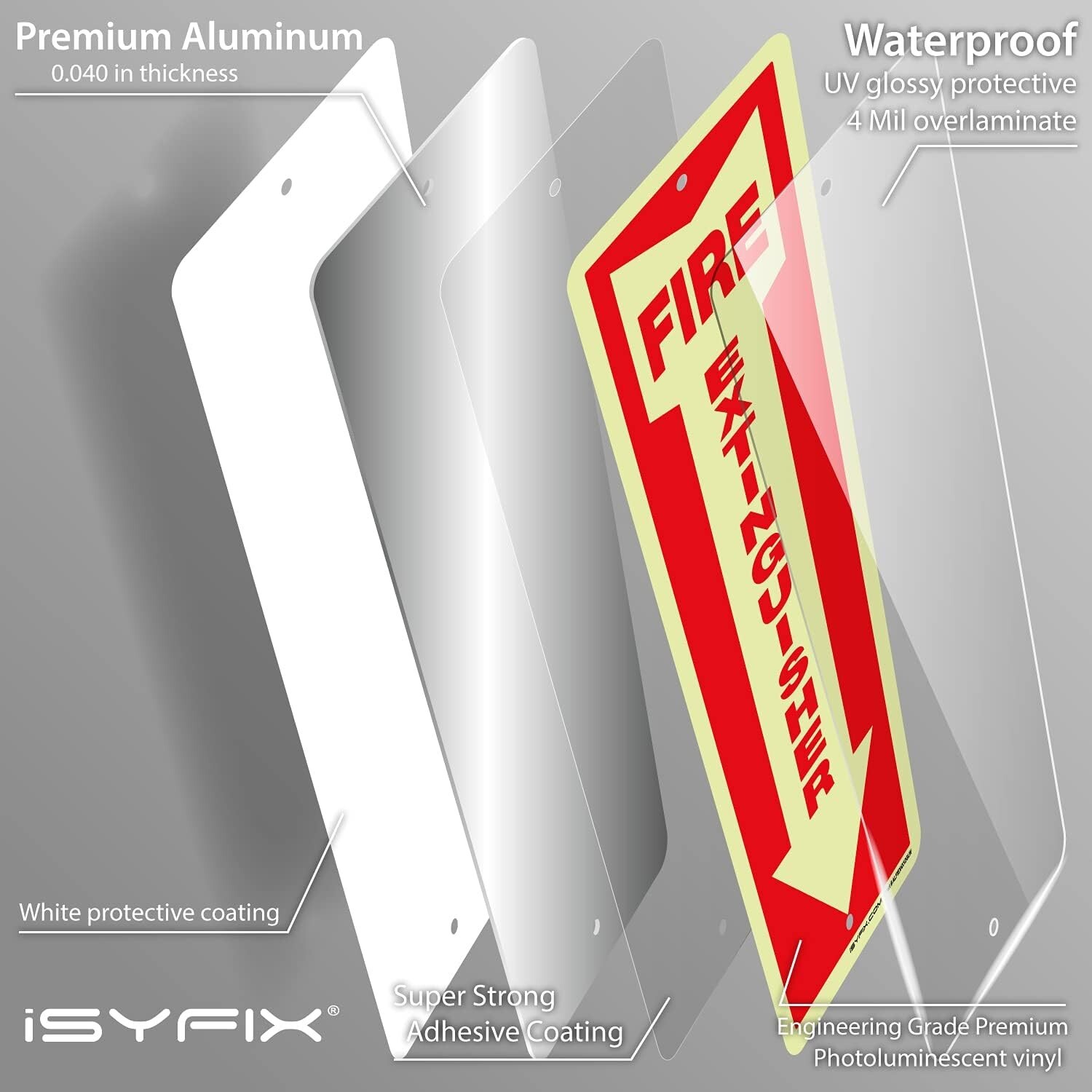 2 Pack Fire Extinguisher Sign 4×12 Inch 100% Rust Free 040 Aluminum Glow in Dark