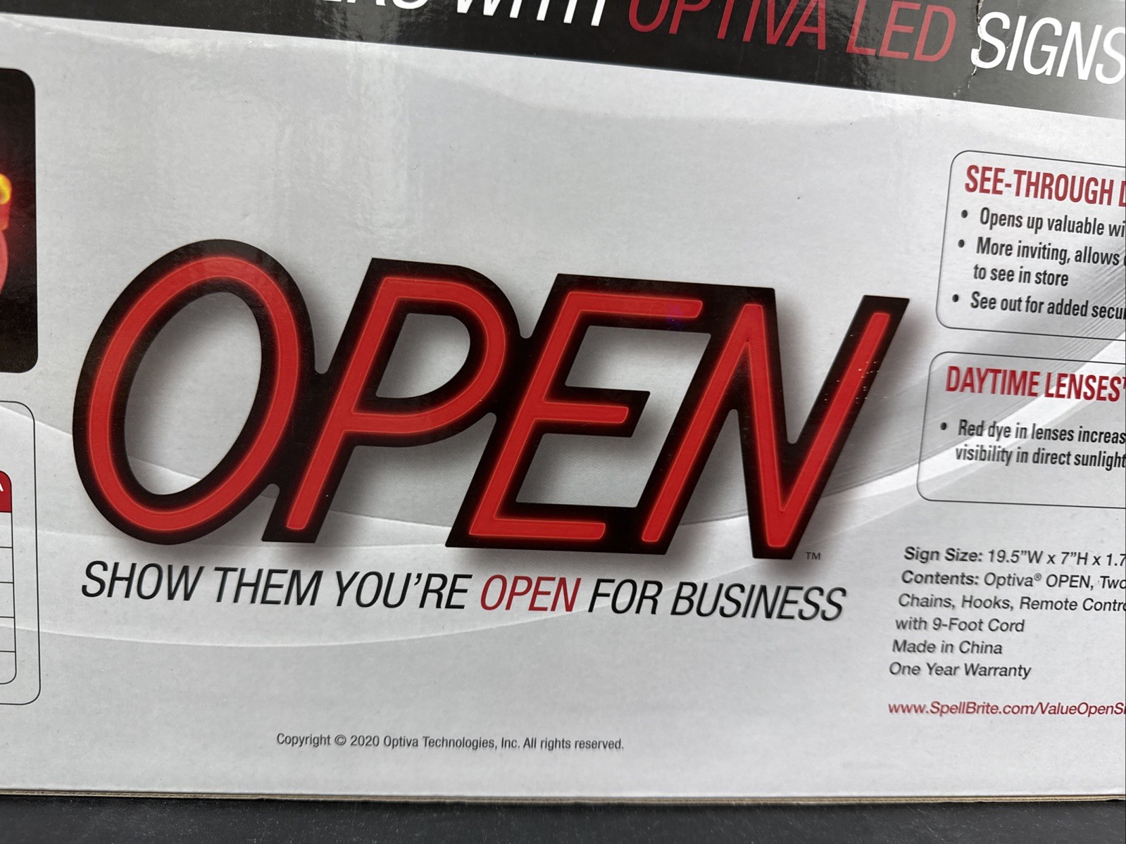 Optiva 19.5&Prime; Ultra Bright LED OPEN Sign with Remote Control