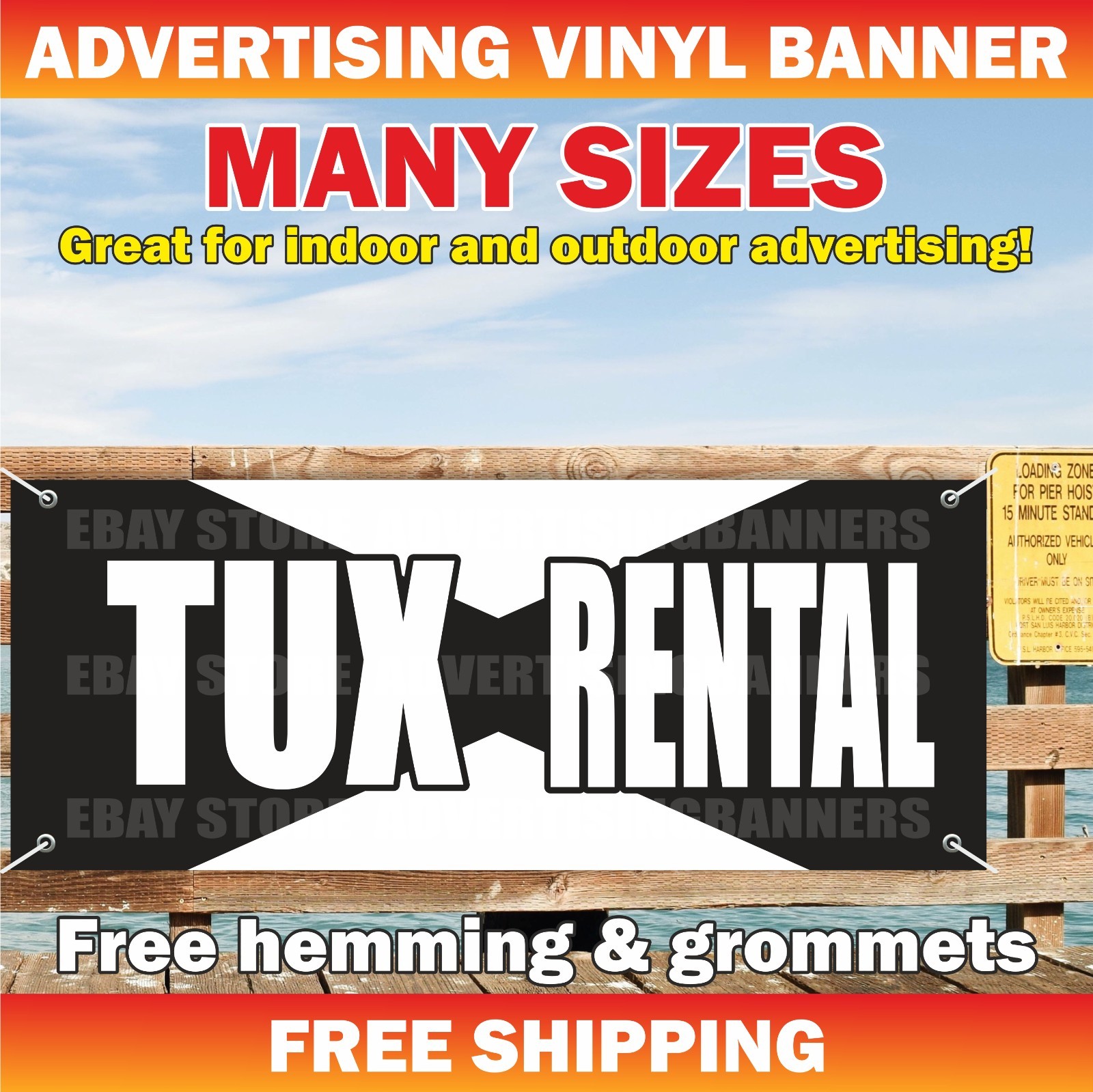 TUX RENTAL Advertising Banner Vinyl Mesh Sign Clothing Rental Sewing Workshop