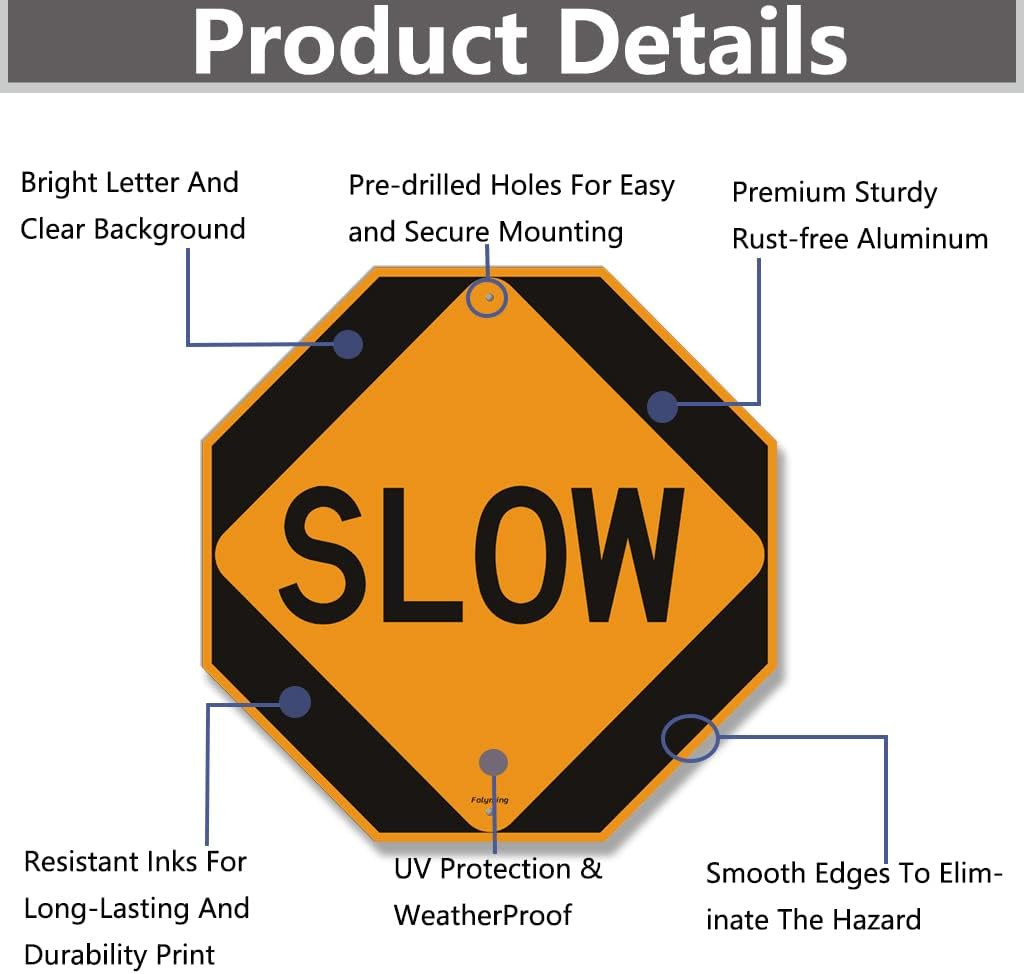 2 Pack Slow Sign Slow down Signs 12 X 12 Inches Safety Traffic Stree Sign Engine