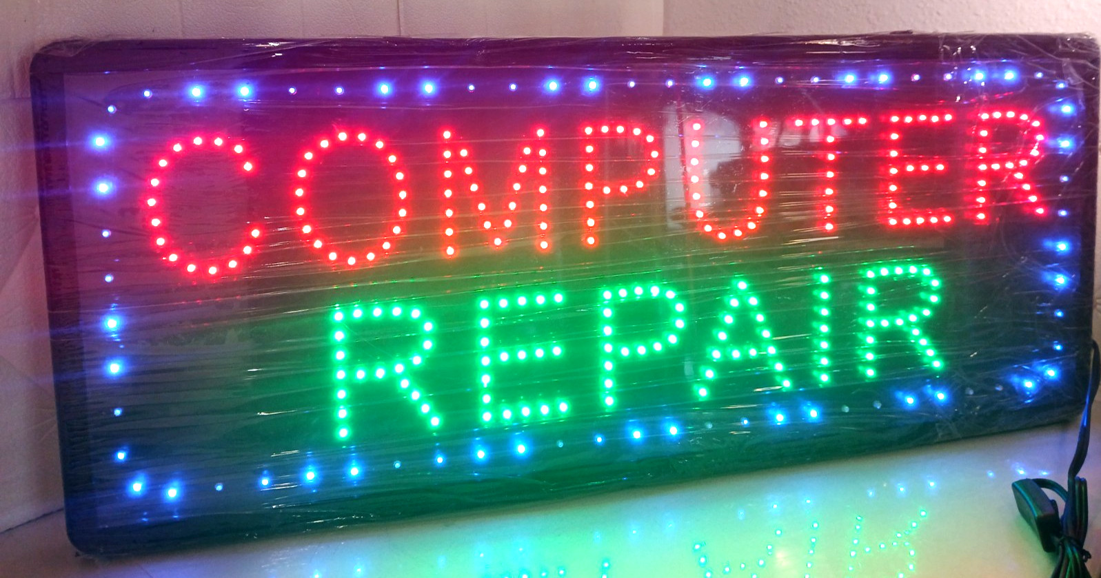COMPUTER REPAIR LED BLINKING / STATIC WINDOW HANGING SIGN 32&Prime; x 12&Prime; X 1&Prime;