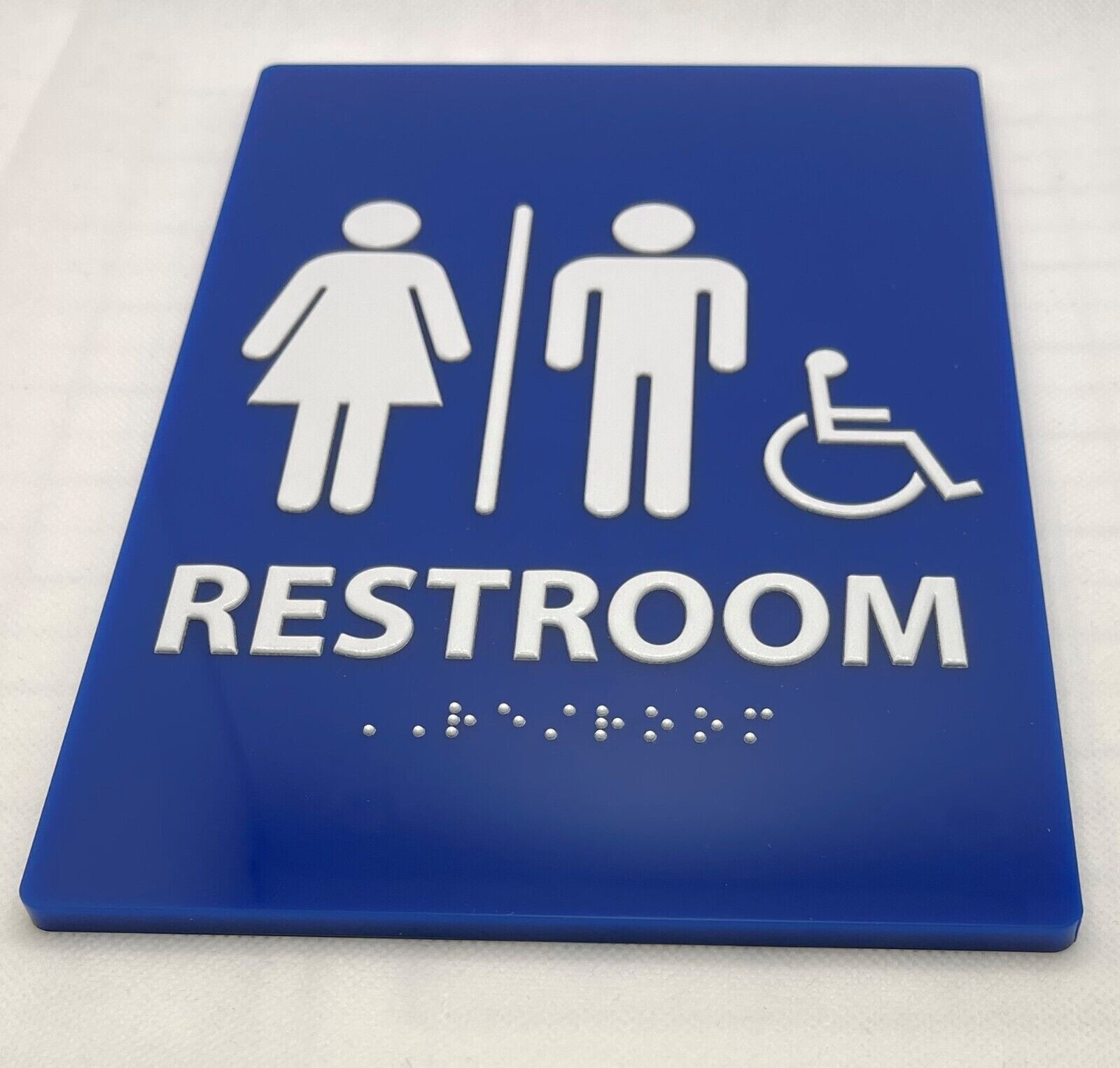Acrylic Restroom Blue Sign Set (Round + Rectangular), ADA Compliant & Braille