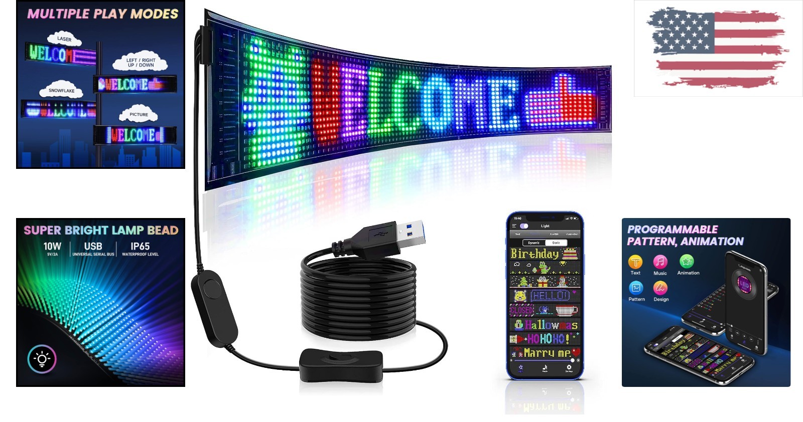 Versatile 27 » x 5 » LED Display Sign – Bluetooth Control for Creative Marketing