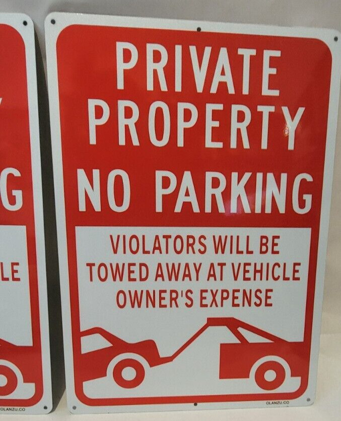 Private Property No Parking Tow Away Aluminum Metal Sign Pack of 2