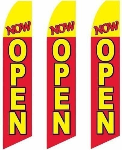 3 (three) Pack Tall Swooper Flags Now Open Red Yellow Black Outline