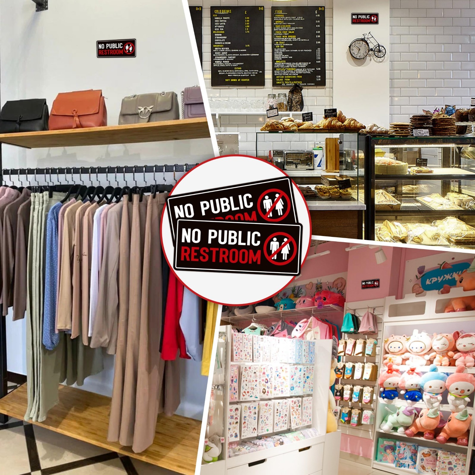 2PCS No Public Restroom Signs for Business, Self Adhesive Weatherproof Vinyl Sor