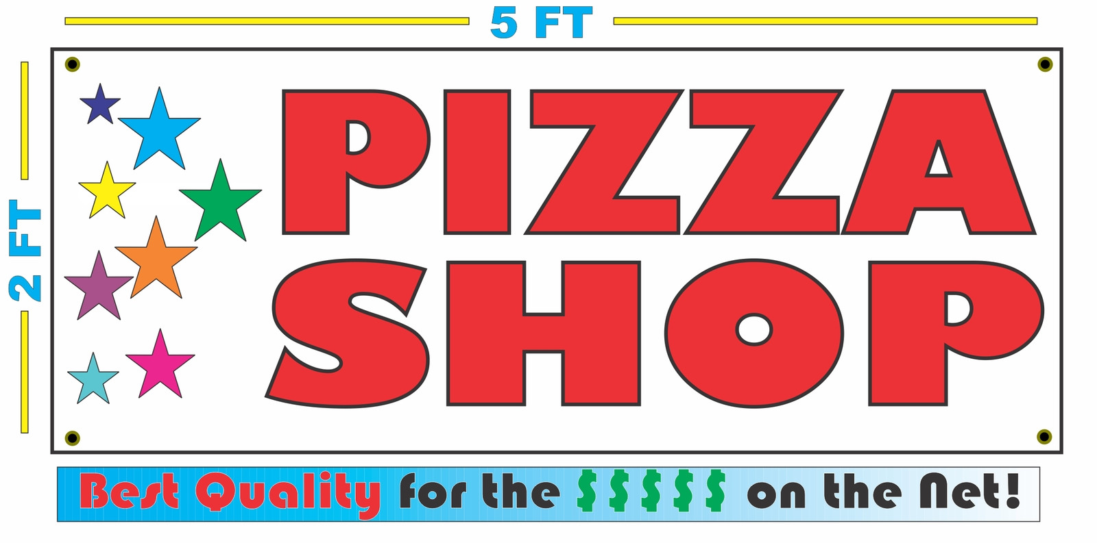 PIZZA SHOP w Multi Colored Stars Banner Sign NEW 2×5