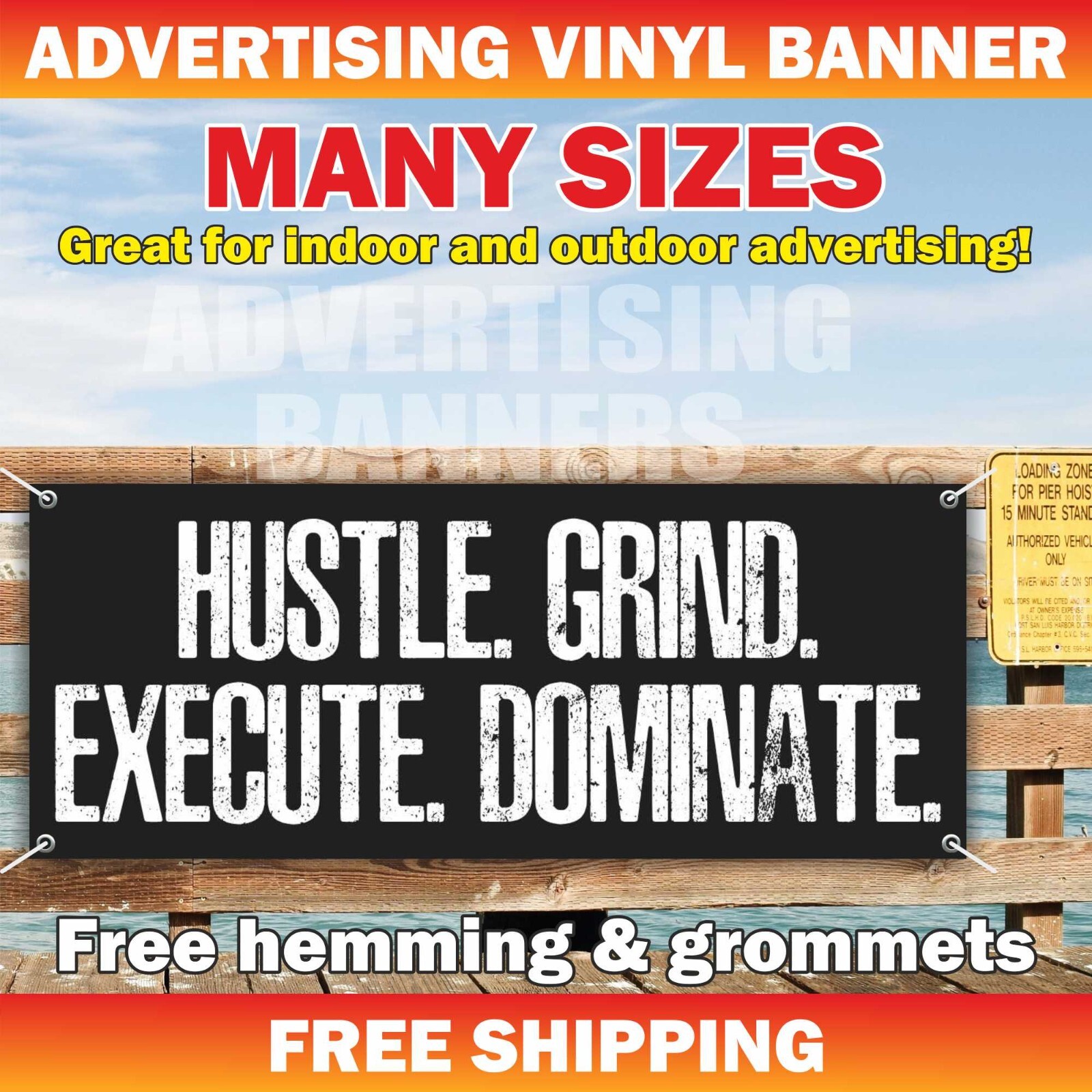 HUSTLE GRIND EXECUTE Dominate Workout Banner Vinyl Sign Motivation Fitness Gym