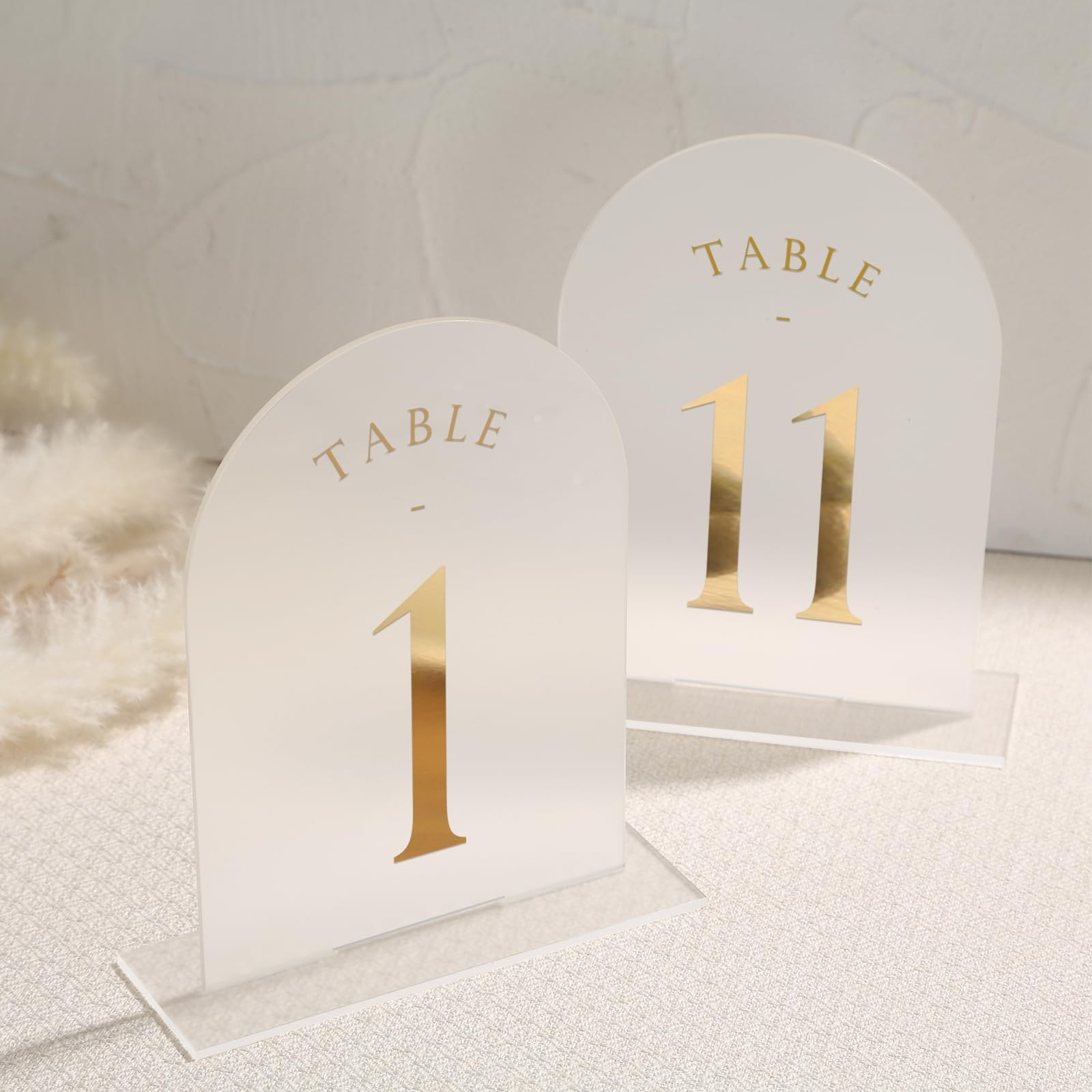 Frosted Arch Wedding Table Numbers 1-15 w/Stands Gold Foil Printed 5×7 Acrylic
