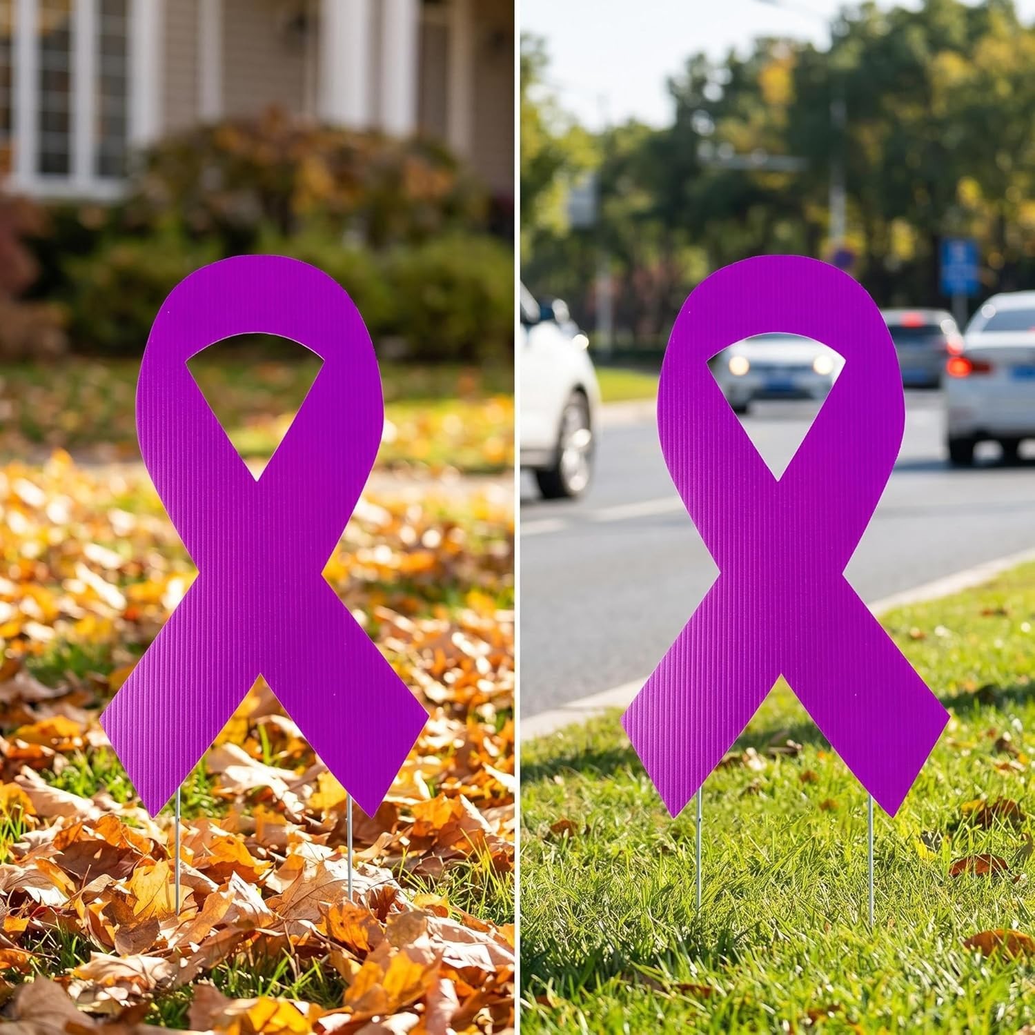 5pcs Large Ribbon Awareness Yard Signs with Metal Stakes 14&Prime; Ribbon Health