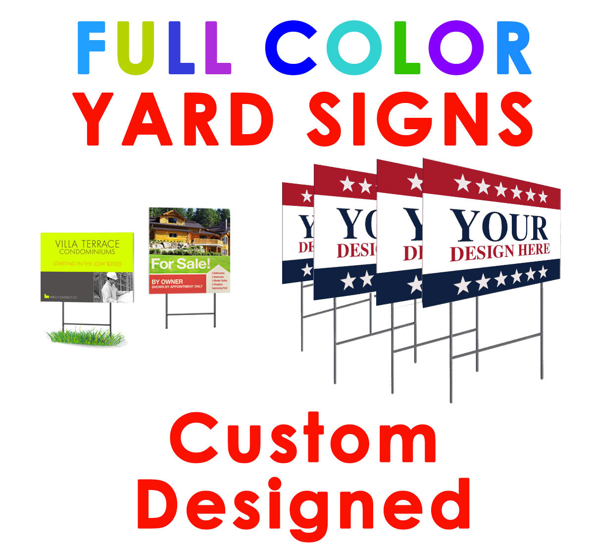 22 Custom Printed Yard Signs full color 2 Side Personalized Professional kit