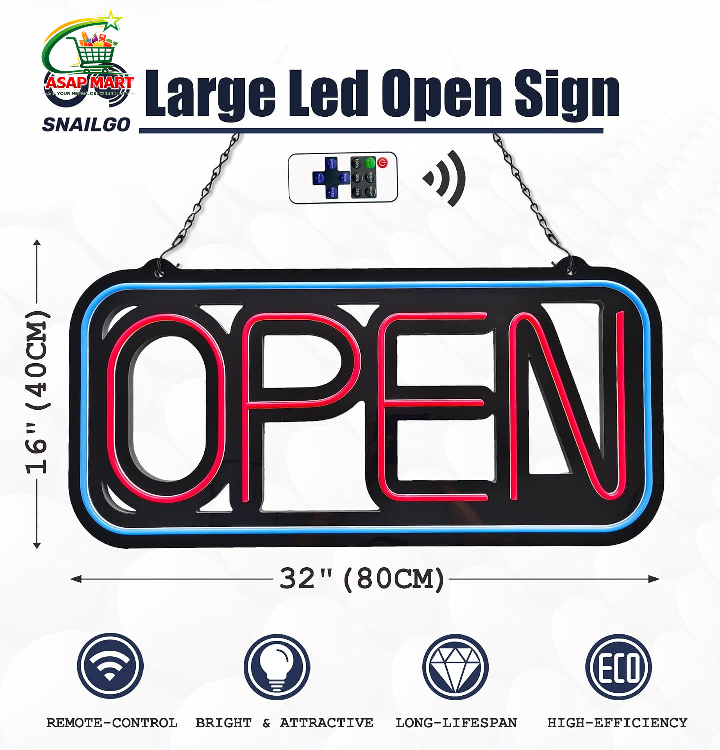 Open Signs for Business,32X16 Inch Large Bright Open Sign Neon Led Lighted,Remot