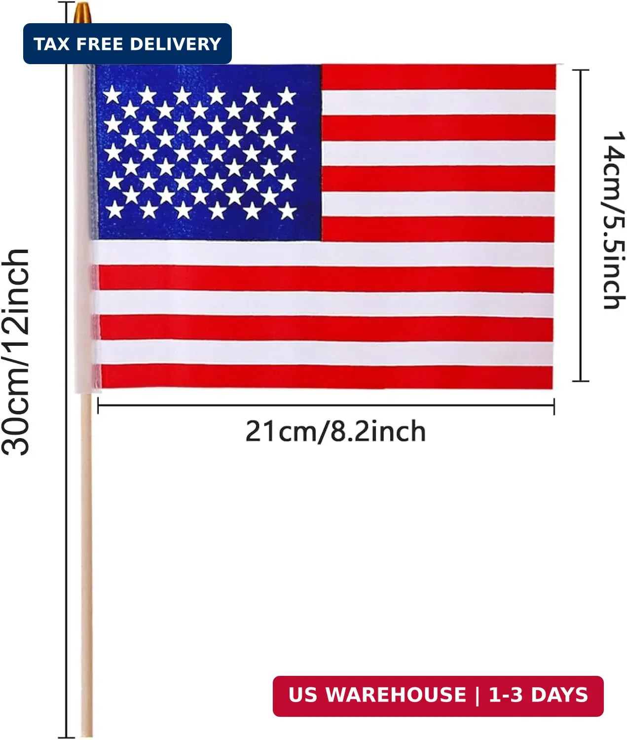 100 Pack 5×8 Inch Small American Flags on Stick,Mini/US Handheld Stick Flags wit