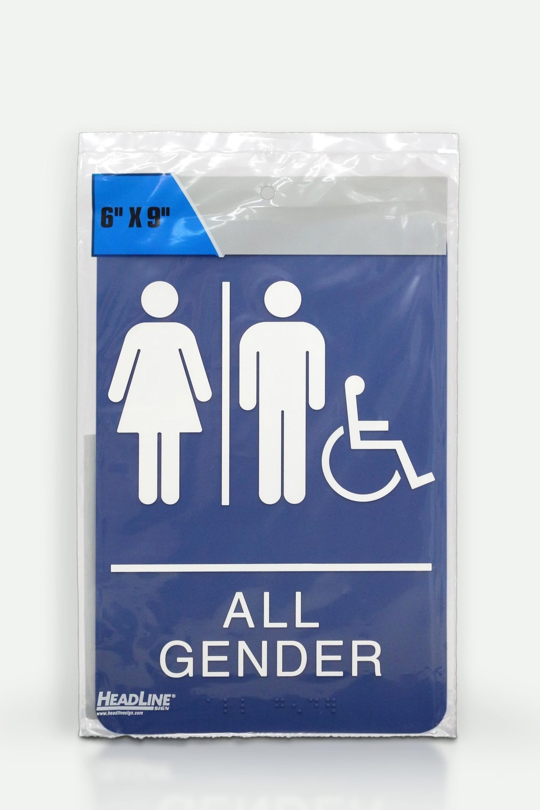 Headline Sign 9487 ADA Wheelchair Accessible All Gender Restroom Sign 6×9 Blue