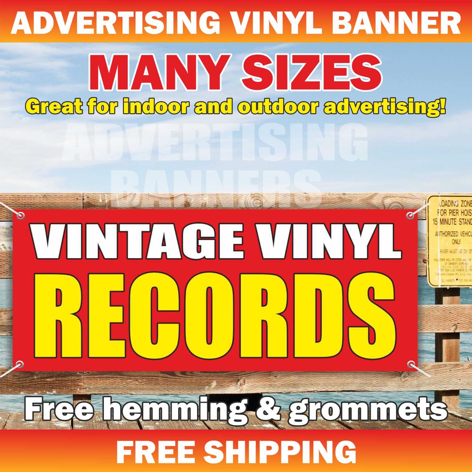 VINTAGE RECORDS Advertising Banner Vinyl Mesh Sign Music Antique Rare Albums
