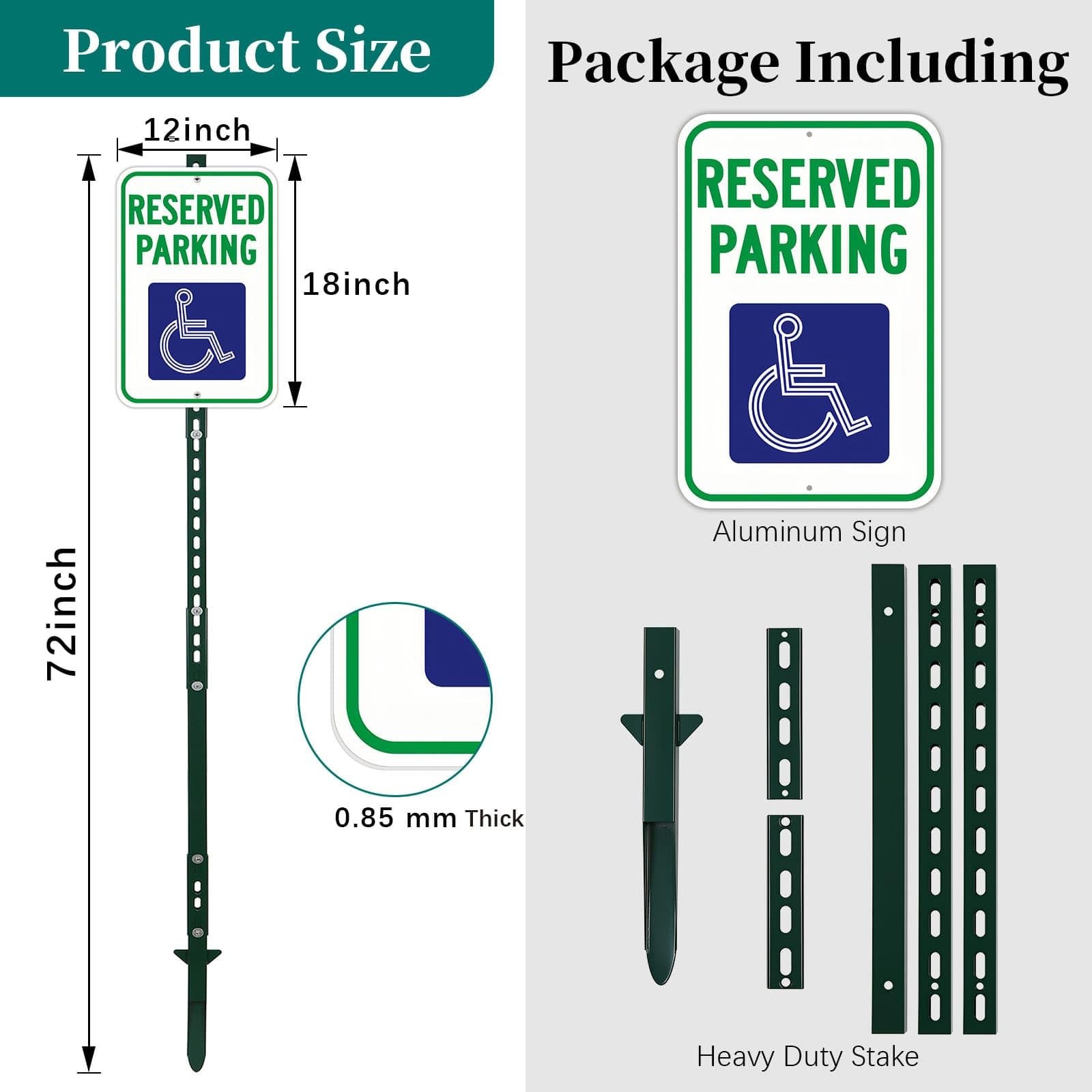 6&prime; Tall DIY Reserved Parking Sign 12×18 Inch Reflective Aluminum Stake Green
