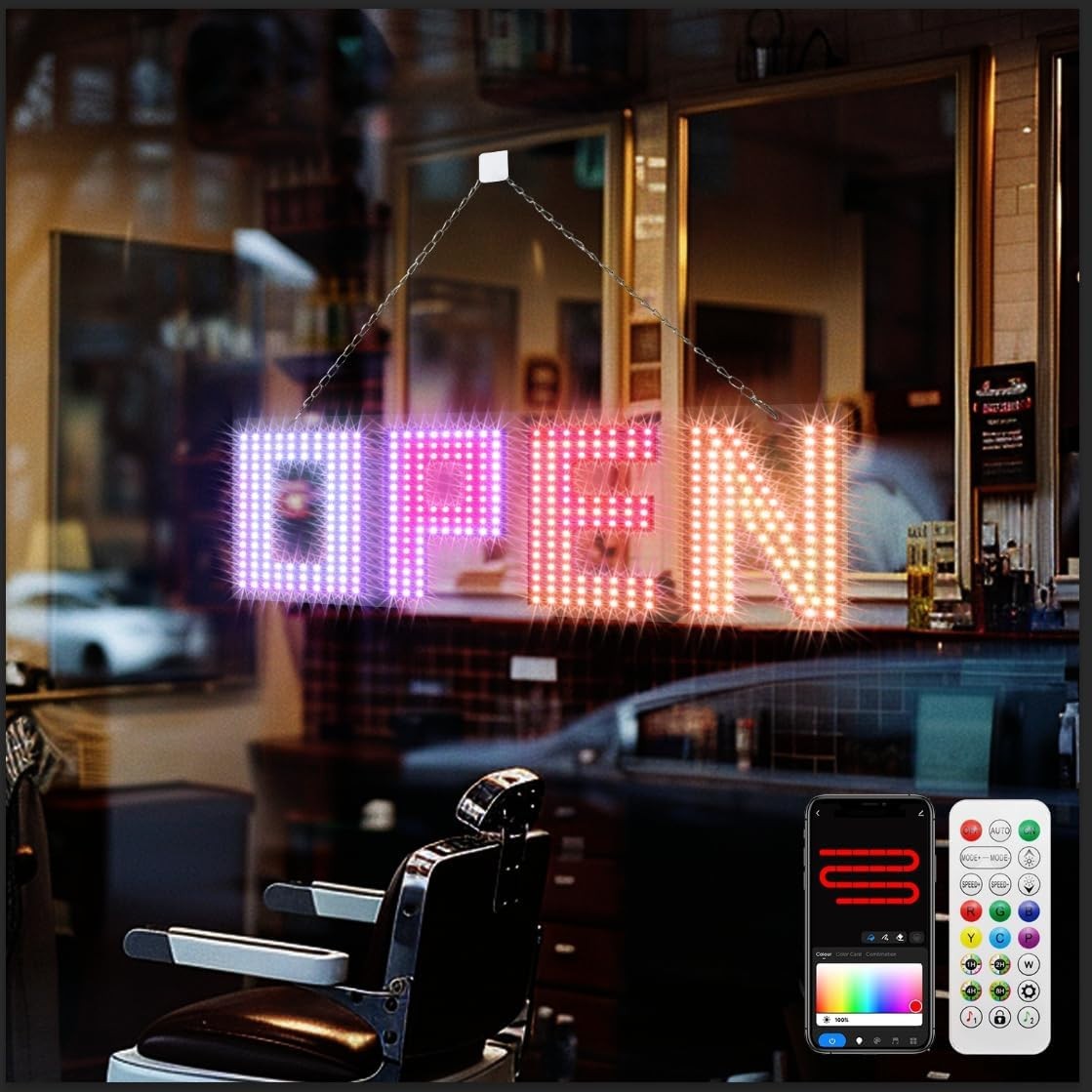 LemonNova 15”x5” LED Open Sign, Bright Window Display with Chain & Remote