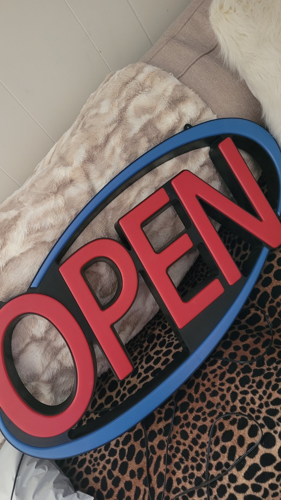 VPC B-209 LED Illuminated OPEN Sign Black Red Blue Border Hanging Retail