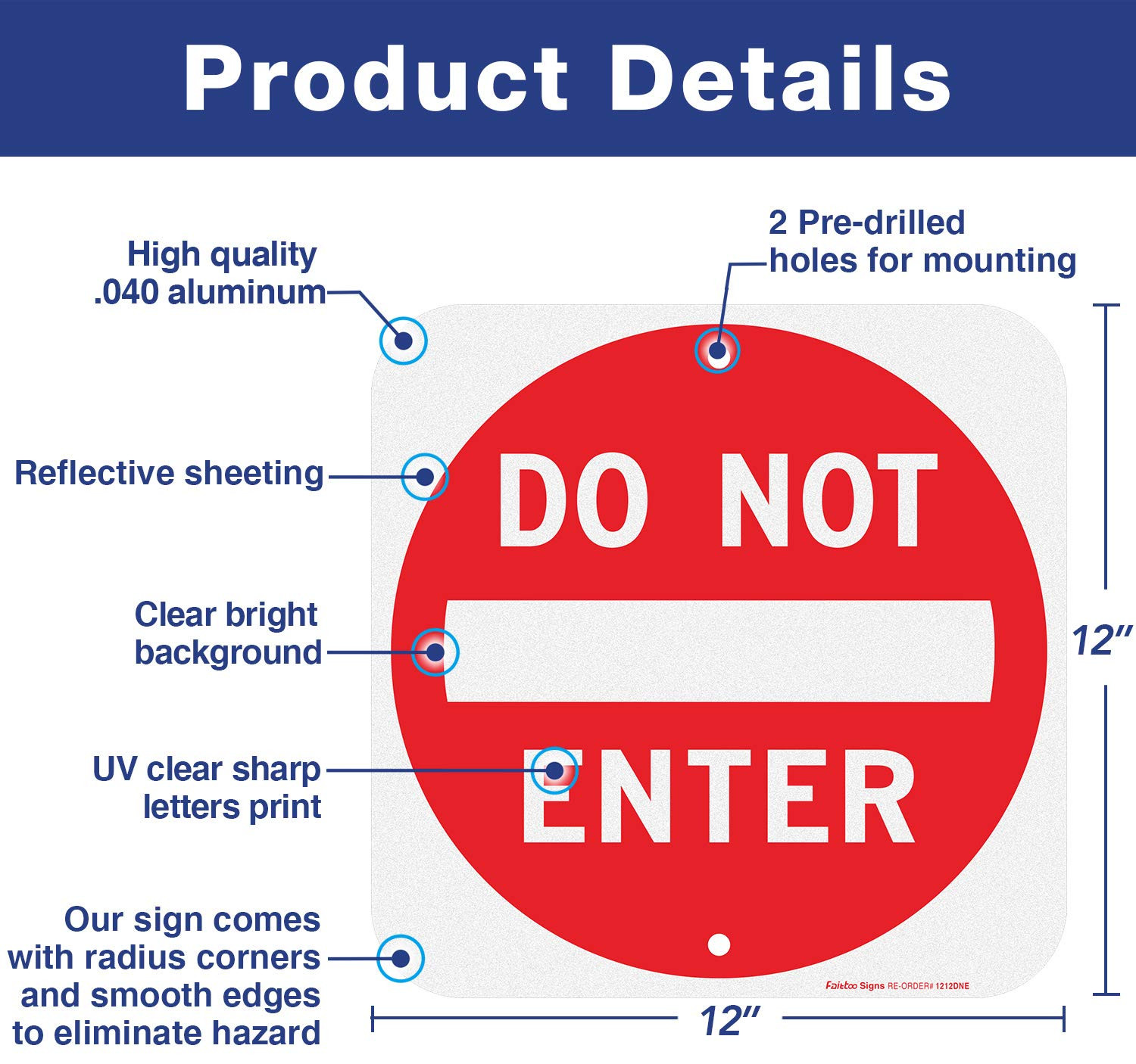 Do Not Enter Sign,12X12 Inch Square .040 Aluminum,Reflective Rust Free Metal Sig