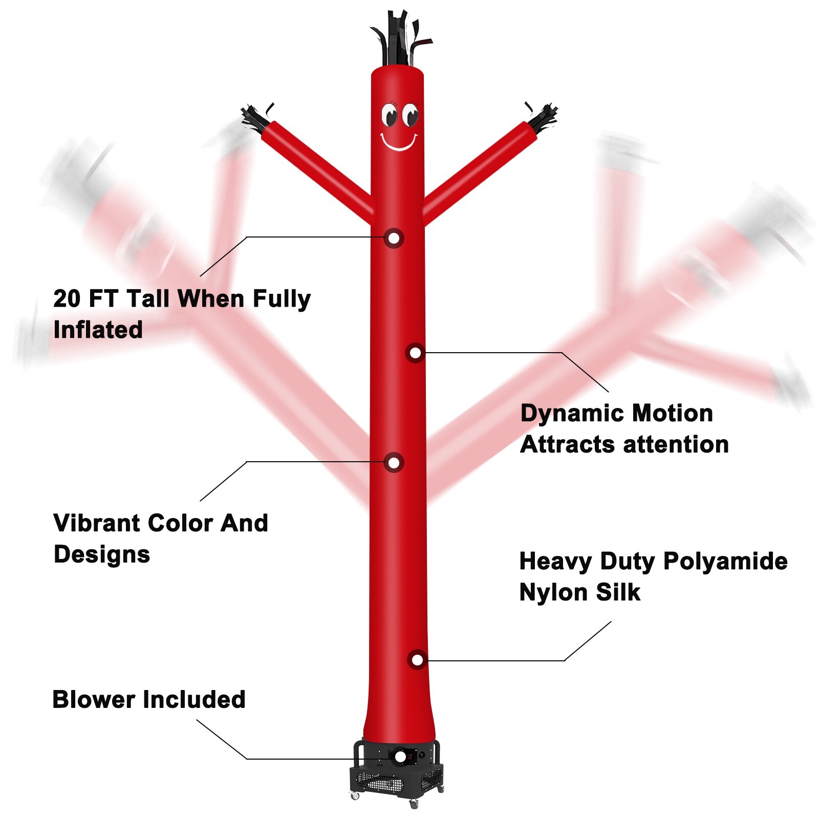 MOUNTO 20ft Red Inflatable Fly Dancer Dancing Sky Puppet with Blower