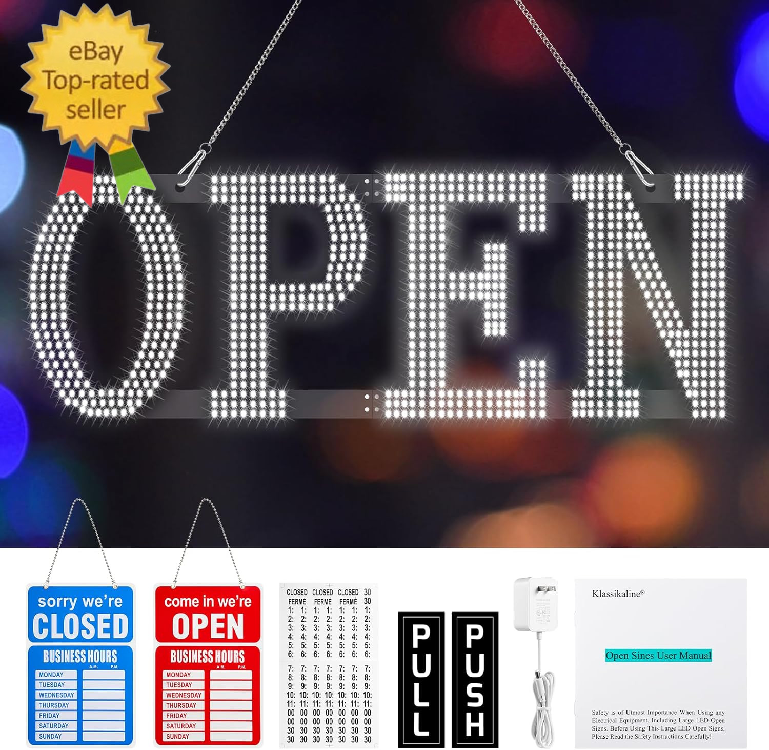 Open Signs for Business, 40&Prime;L X 14&Prime;W Inch Ultra Bright Large LED Open Signs Bus