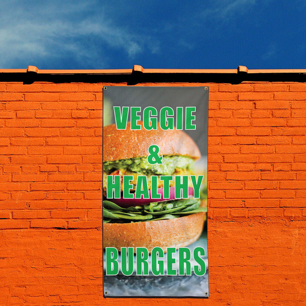 Vertical Vinyl Banner Multiple Sizes Veggie & Healthy Burgers Outdoor