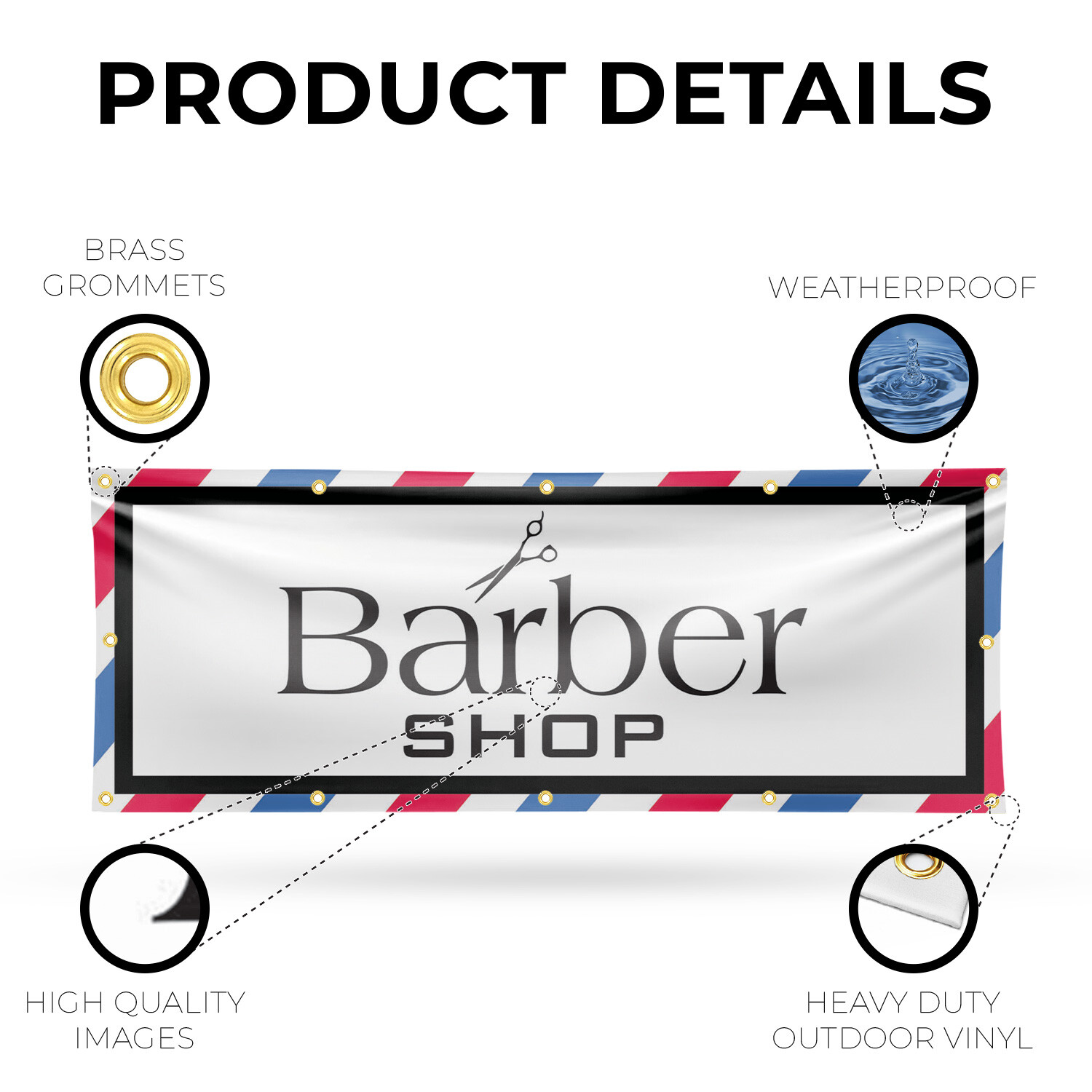 Barber Shop 13 oz Vinyl Banner Sign with Metal Grommets Heavy-Duty Single-Sided