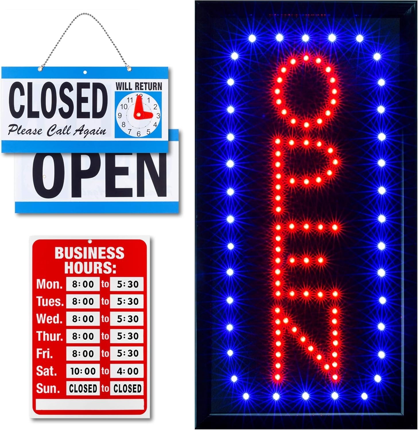 Vertical Neon Sign for Stores: Business Hours Included